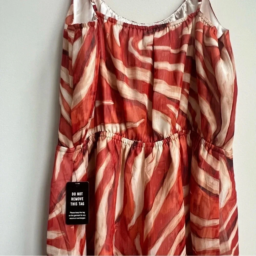 NWT Express  Scoop Neck Tie Waist Romper Small Abstract Art Animal Print Flowy